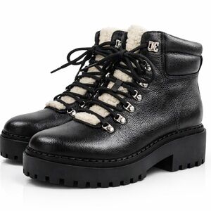 Marc Fisher Black Leather LTD Nairy Sherpa Lined Lace Up Hiking Boots Size 11